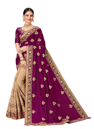 Embroidered Silk Classic Designer Saree in Purple
