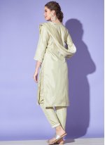 Embroidered Silk Pant Style Suit in Sea Green