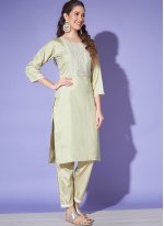 Embroidered Silk Pant Style Suit in Sea Green