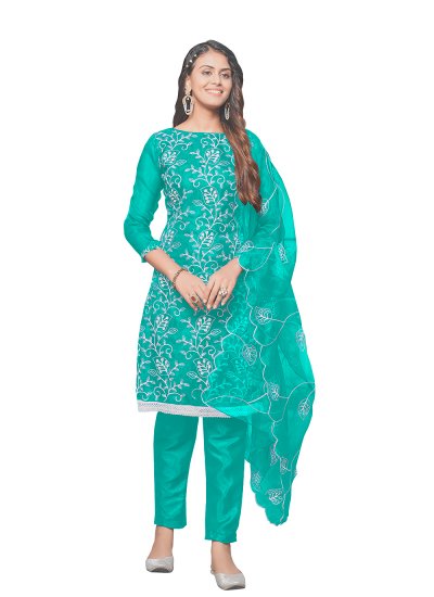 Enthralling Sea Green Pant Style Suit