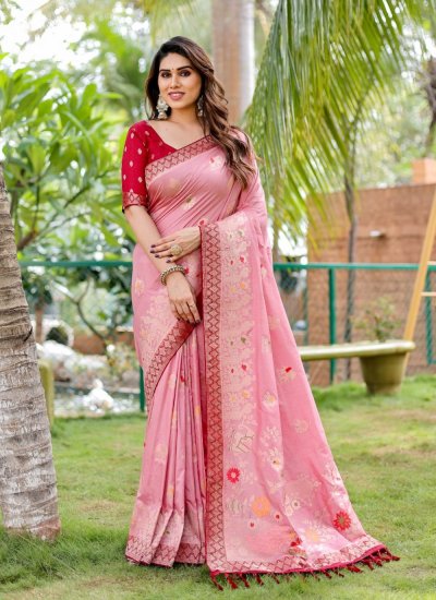 Remarkable Pink Weight Less Contemporary Style Saree