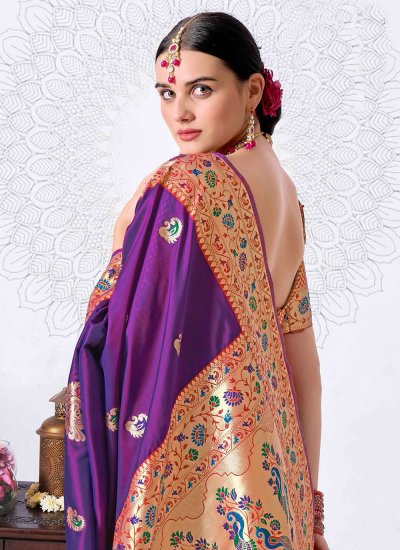 Entrancing Purple Weaving Silk Classic Designer Saree