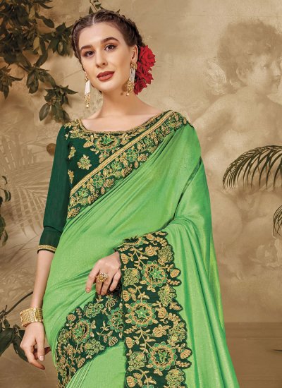 Especial Vichitra Silk Green Trendy Saree