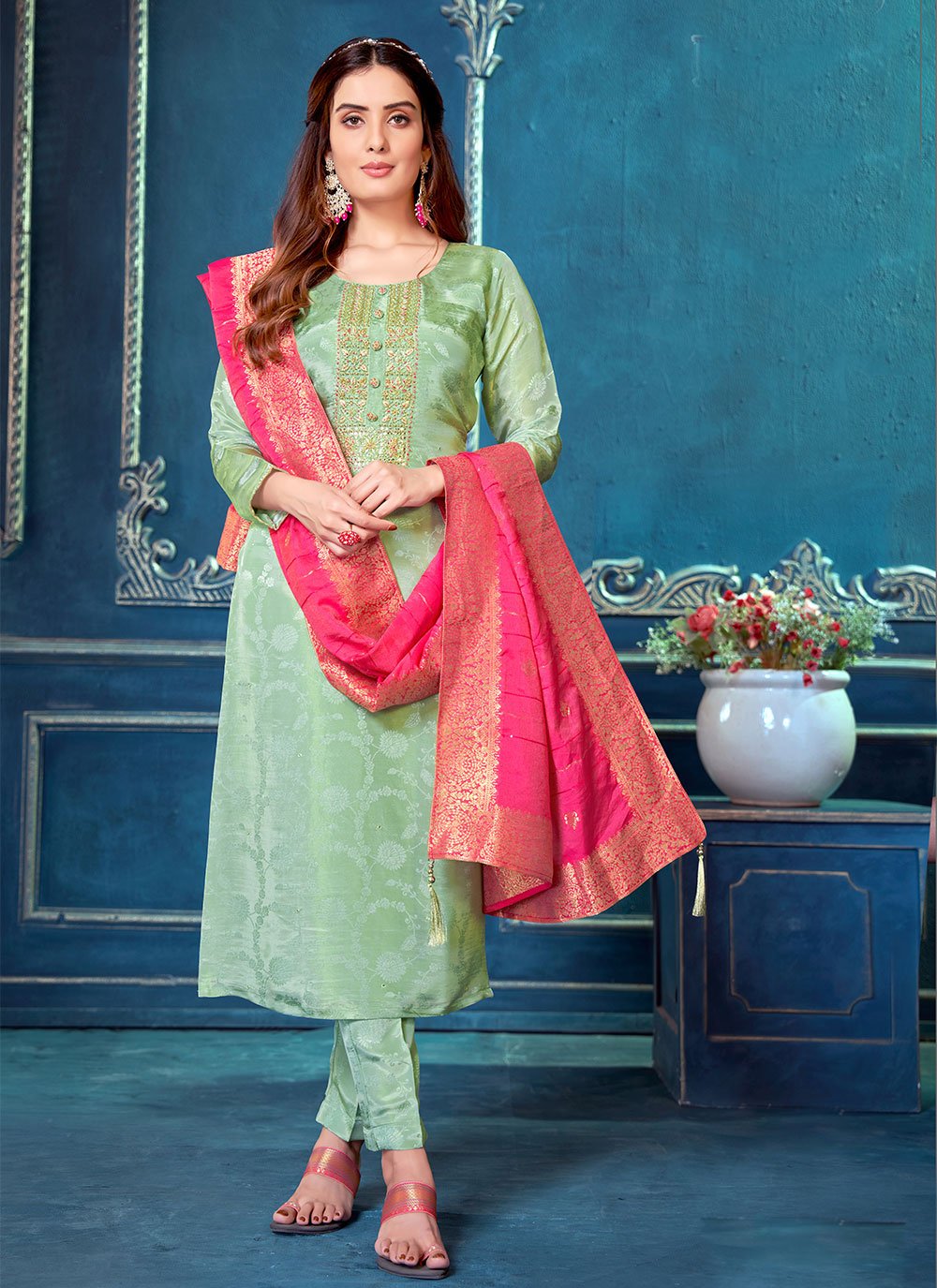 Peach Silk Suit With Heavy Embroidered Dupatta at best price in Ludhiana