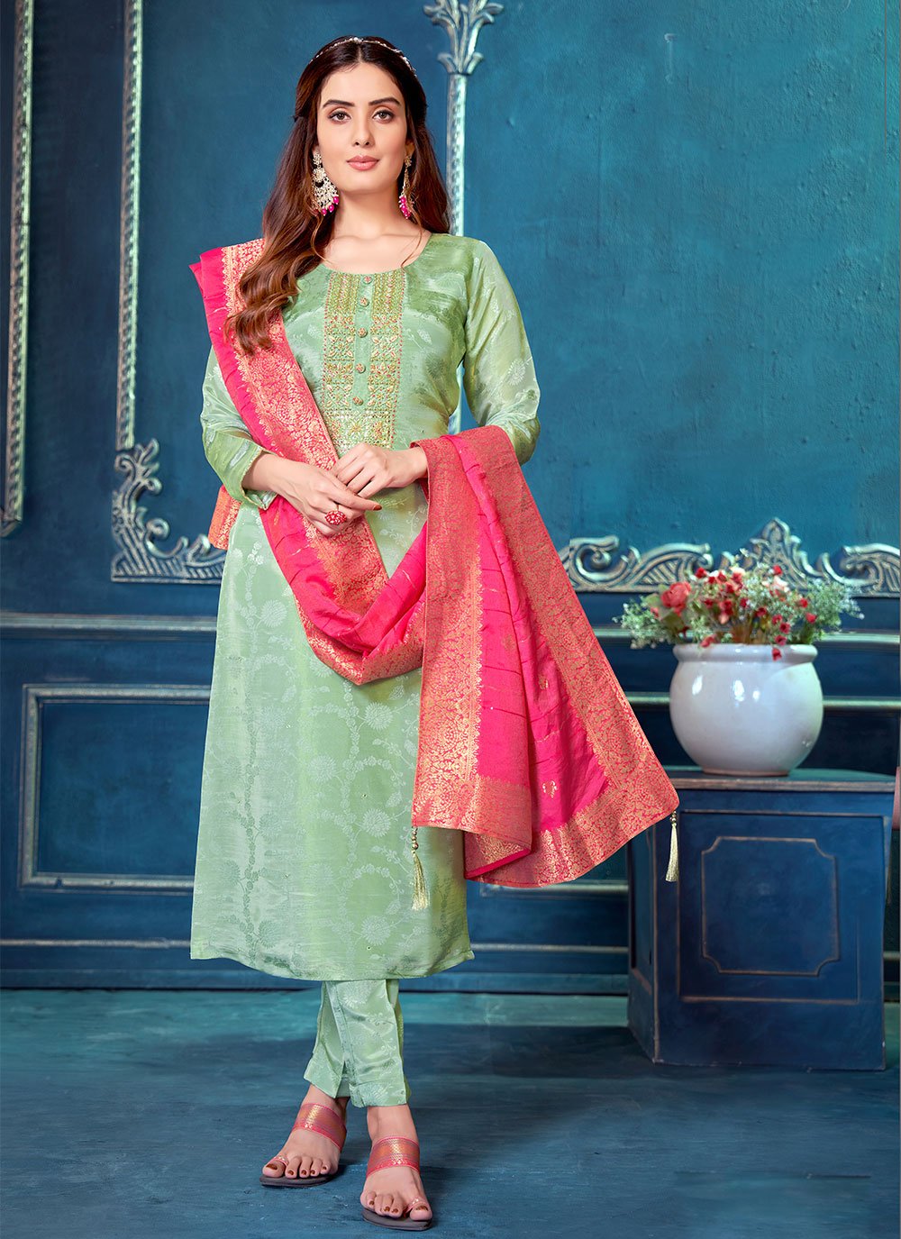 $123 - $184 - Pant Style Suit: Pant Style Salwar Kameez - Saree Saga