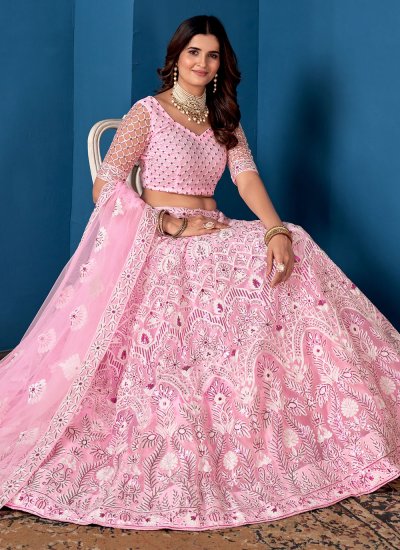 Extraordinary Net Pink Embroidered Trendy Lehenga Choli