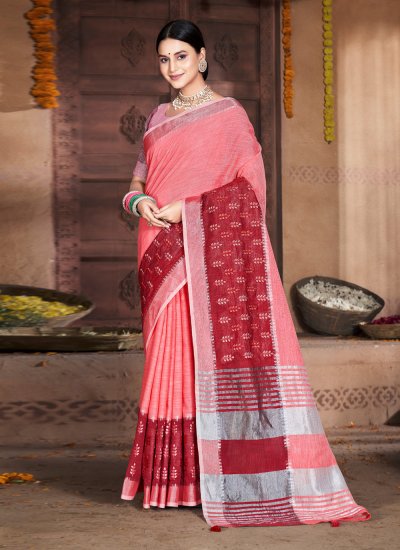 Fabulous Cotton Printed Pink Classic Designer Saree