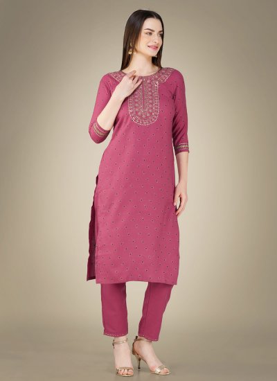 Fashionable Sequins Pink Cotton Designer Salwar Suit