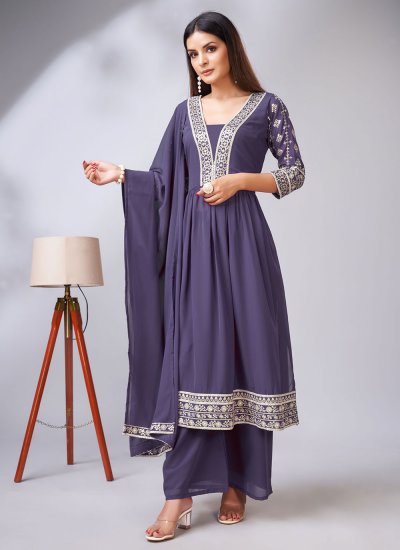Faux Georgette Designer Salwar Kameez in Purple
