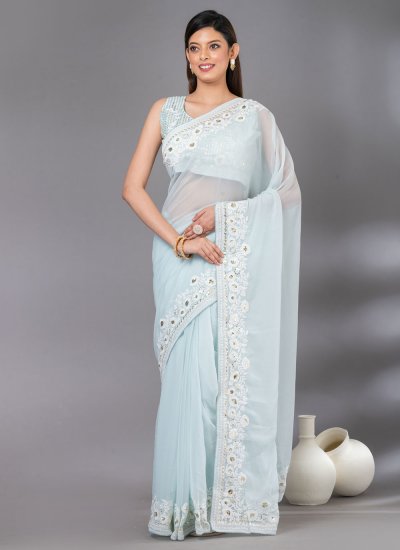Georgette Embroidered Saree in Blue