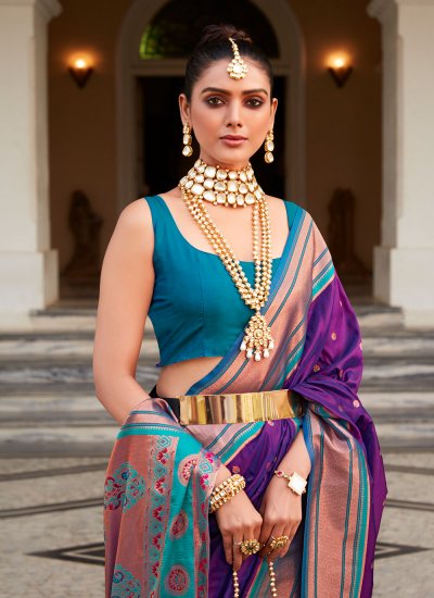 Girlish Woven Purple Silk Designer Saree
