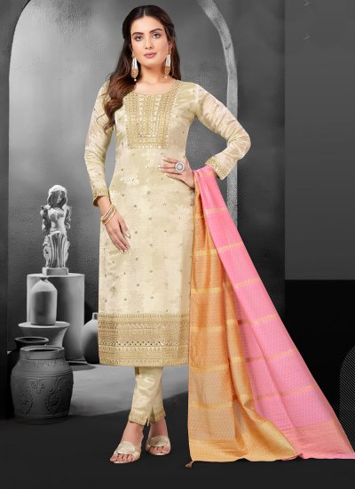 Glorious Cream Embroidered Pant Style Suit