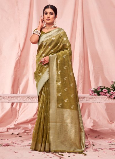 Glossy Weaving Green Designer Traditional Saree