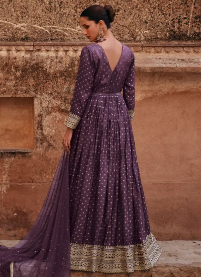 Glowing Embroidered Jacquard Silk Designer Gown
