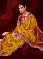 Gold and Maroon Color Traditional Saree