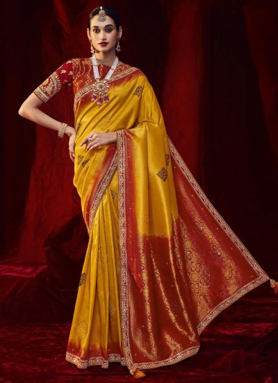 Gold and Maroon Color Traditional Saree