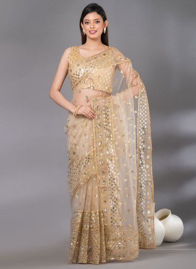 Gold Embroidered Net Trendy Saree