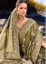 Green Banarasi Silk Contemporary Style Saree