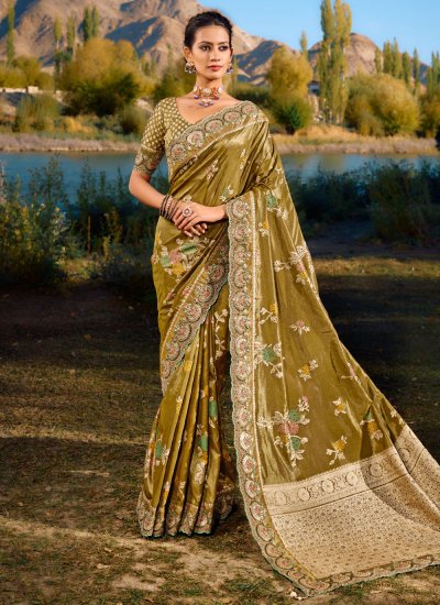 Green Banarasi Silk Moti Classic Saree
