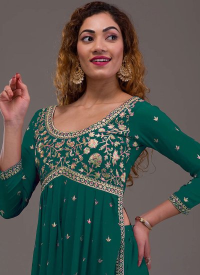 Green Georgette Embroidered Salwar Suit