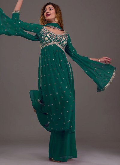 Green Georgette Embroidered Salwar Suit