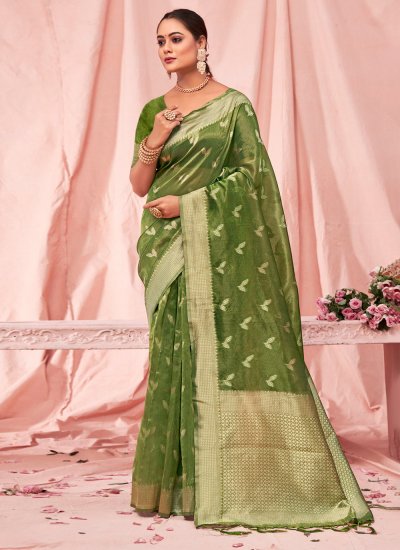 Green Weaving Cotton Designer Traditional Saree