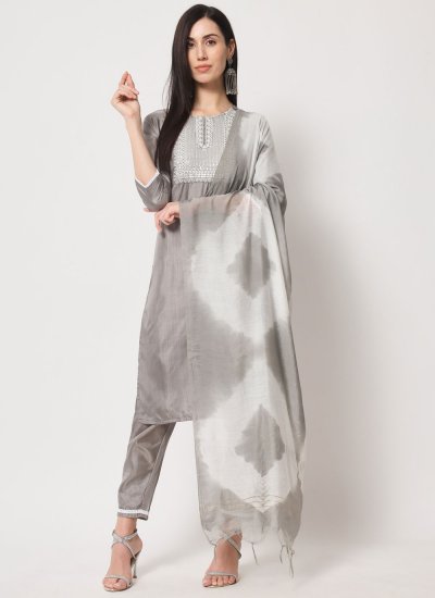 Grey Casual Silk Readymade Salwar Kameez
