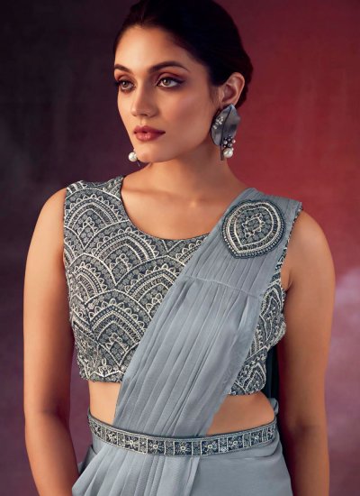 Grey Embroidered Contemporary Style Saree