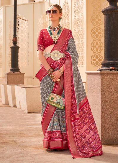 Grey Engagement Silk Designer Traditional Saree