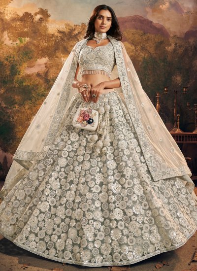 White Wedding Lehenga Choli | Cotton Silk | Resham and Mirror Work