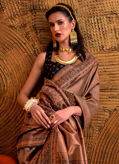 Handloom silk Brown Trendy Saree