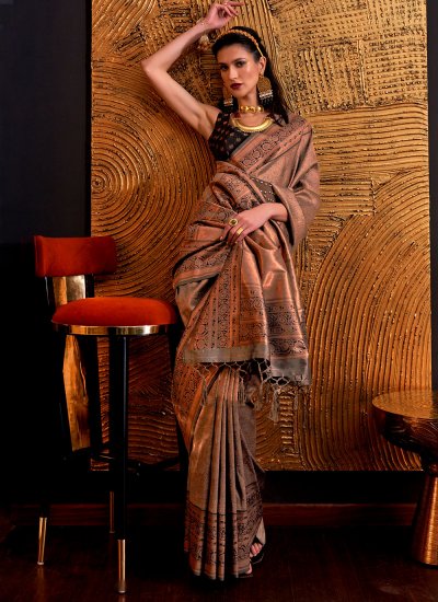 Handloom silk Brown Trendy Saree
