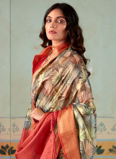 Handloom silk Designer Saree in Multi Colour
