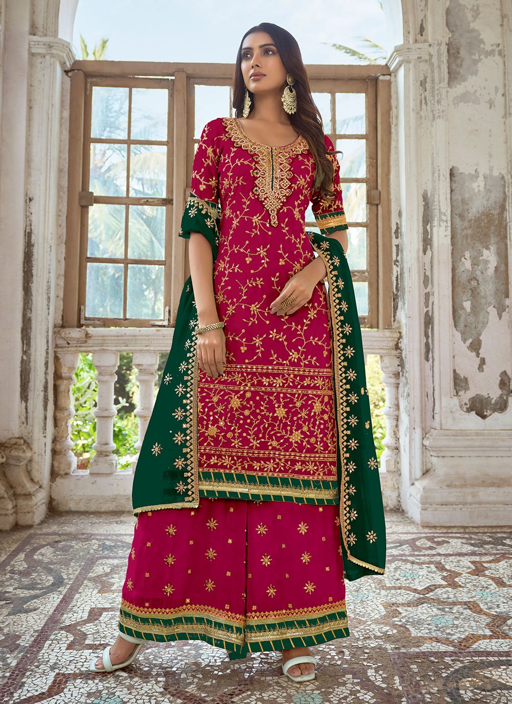 GREEN RAYON SHARARA SET A Perfect Mehndi Outfit For The Upcoming Wedding  Season at Rs 1050 | New Delhi | ID: 2850317690562