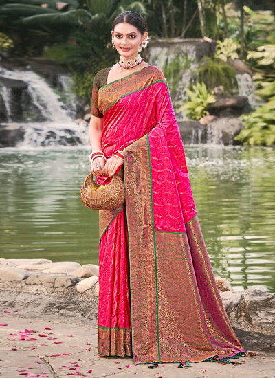 Hot Pink Banarasi Silk Party Classic Designer Saree
