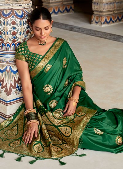 Ideal Green Woven Satin Silk Saree