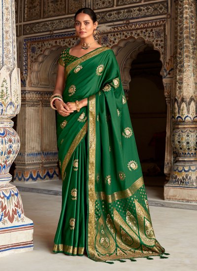 Ideal Green Woven Satin Silk Saree