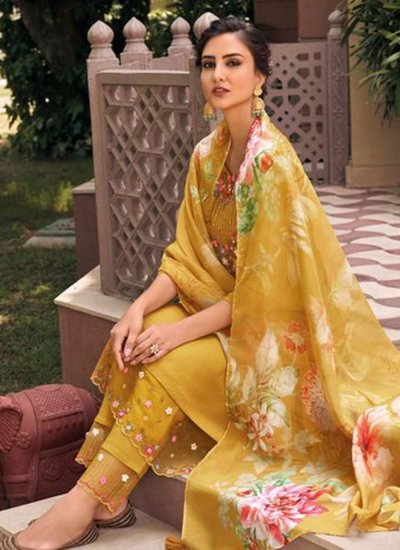 Intricate Yellow Readymade Salwar Suit