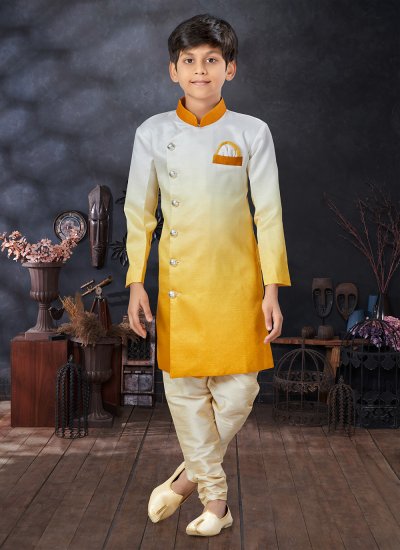 Jazzy Silk Off White and Yellow Indo Western