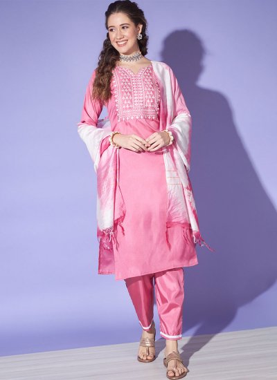 Lovely Embroidered Pink Readymade Salwar Suit 