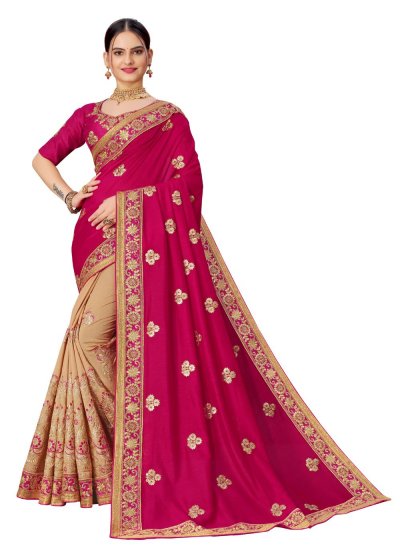 Lovely Embroidered Silk Hot Pink Designer Traditional Saree