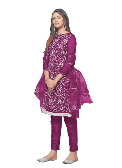 Magnetize Embroidered Organza Purple Pant Style Suit
