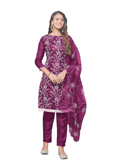 Magnetize Embroidered Organza Purple Pant Style Suit