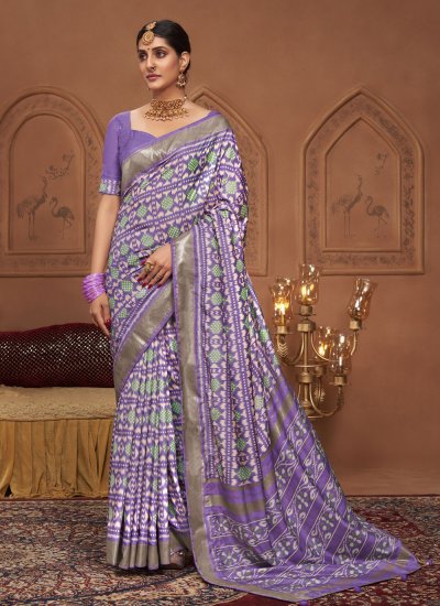 Magnificent Lavender Printed Trendy Saree