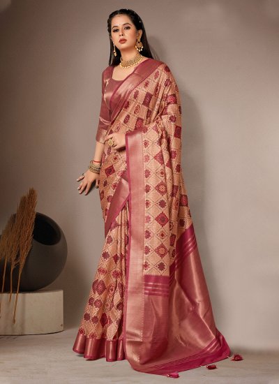 Maroon Bhagalpuri Silk Designer Saree