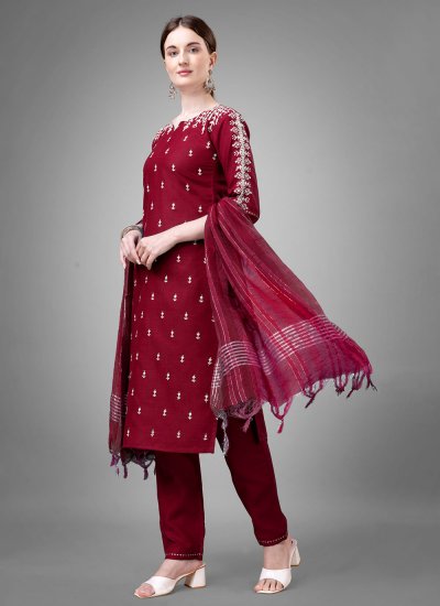 Maroon Cotton Casual Designer Salwar Suit