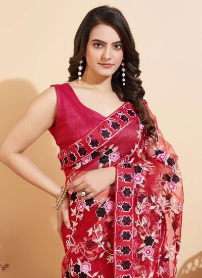Maroon Embroidered Classic Saree