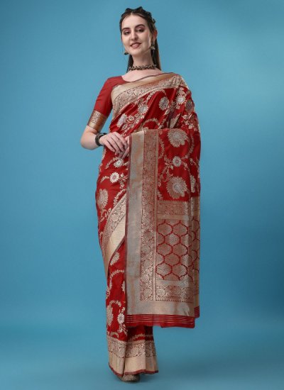 Marvelous Embroidered Maroon Designer Traditional Saree