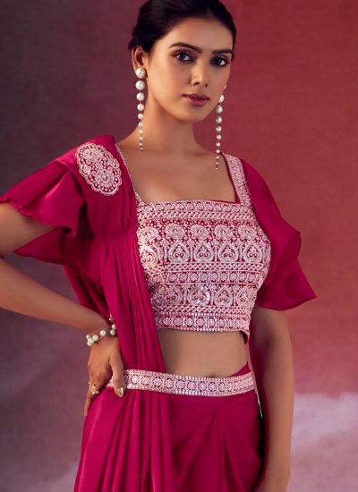 Mesmerizing Embroidered Rani Trendy Saree