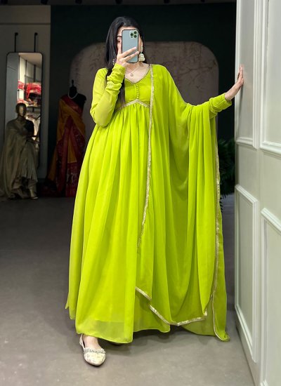 Mesmerizing Lace Green Designer Gown